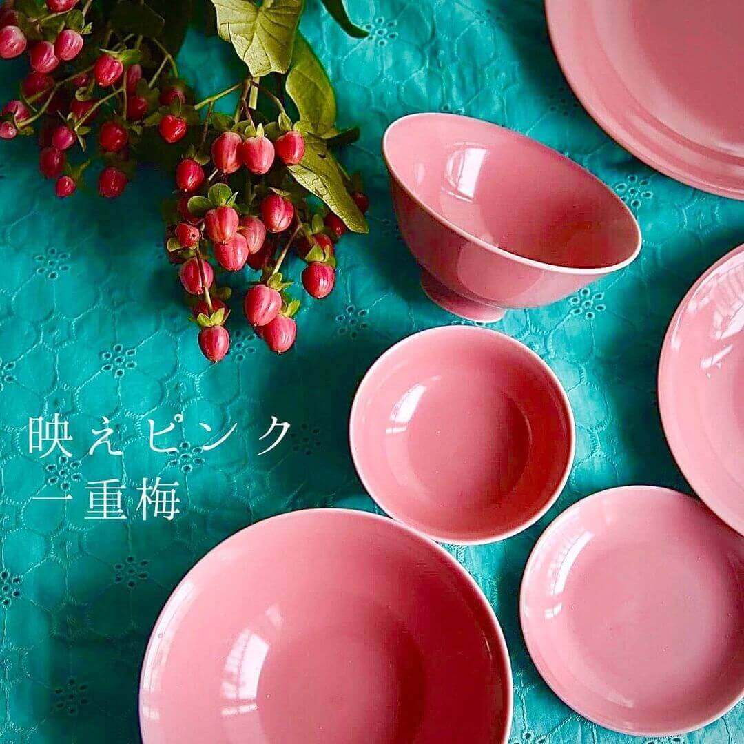 波佐見焼の6型セット(一重梅色)
