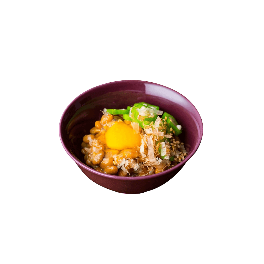 波佐見焼の小付(紫鳶色)に納豆を載せて