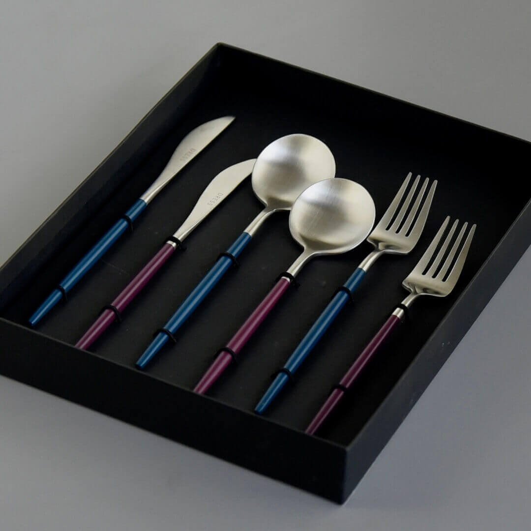 カトラリーLサイズセット(ガーネットレッド色3本、ブルーサファイヤ色3本)