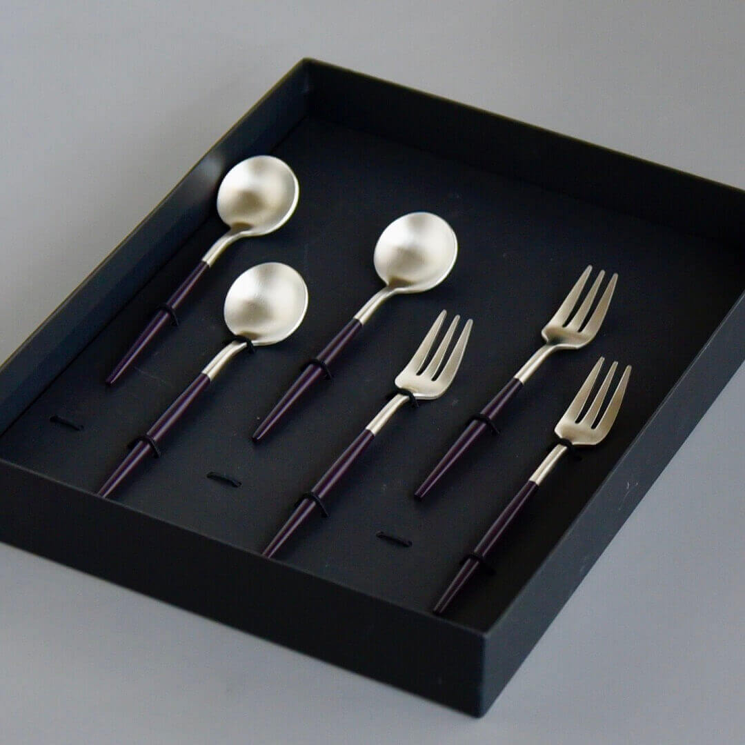 カトラリーSサイズセット(スプーン:ブラックオニキス色3本、フォーク:ブラックオニキス色3本)