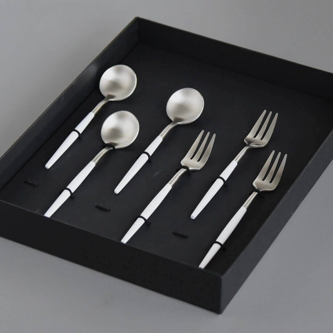 カトラリーSサイズセット(スプーン:ホワイトジェイド色3本、フォーク:ホワイトジェイド色3本)