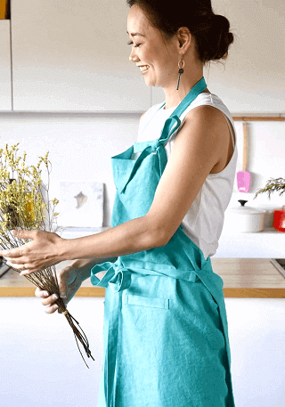 国産リネンのエプロン(エメラルドグリーンBタイプ)