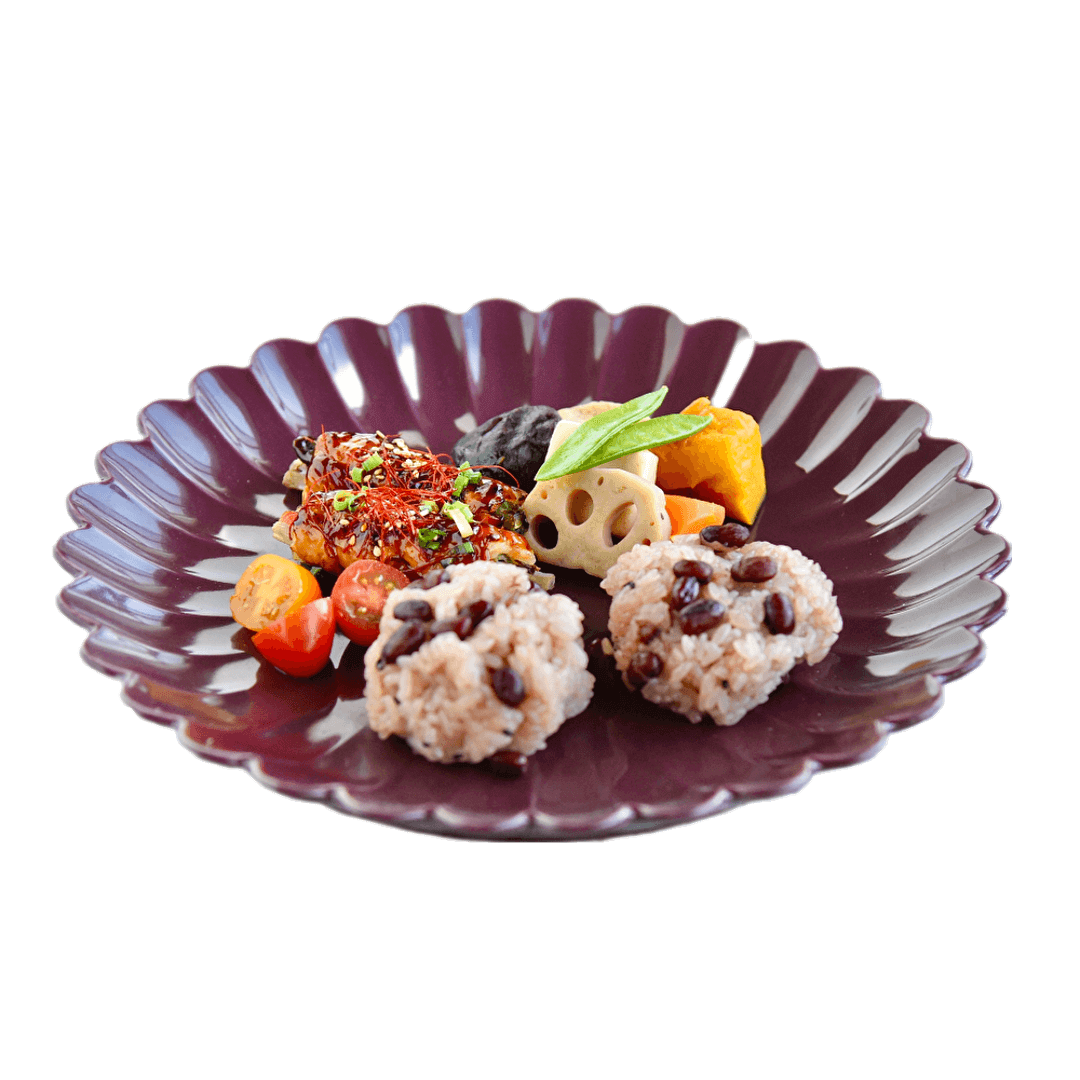 波佐見焼の菊型ワンプレート皿(紫鳶色)